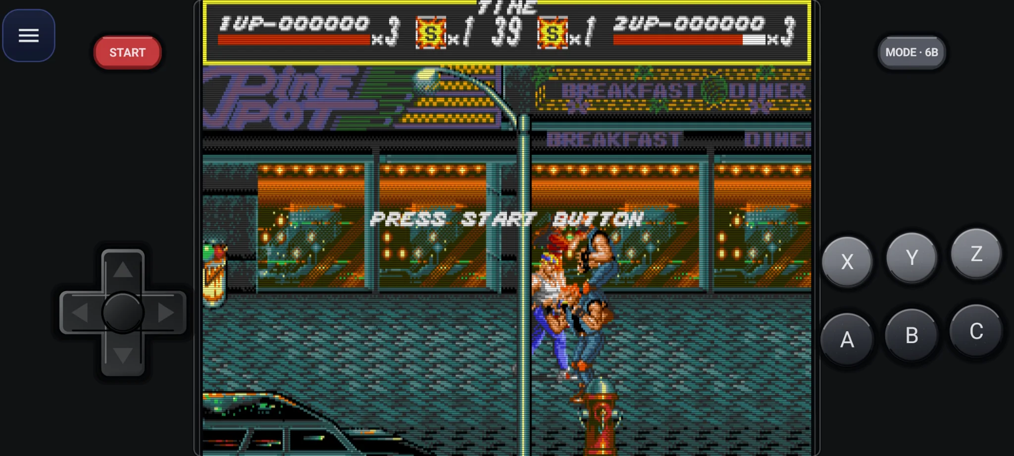 Mega Drive six-button touch controls in landscape mode