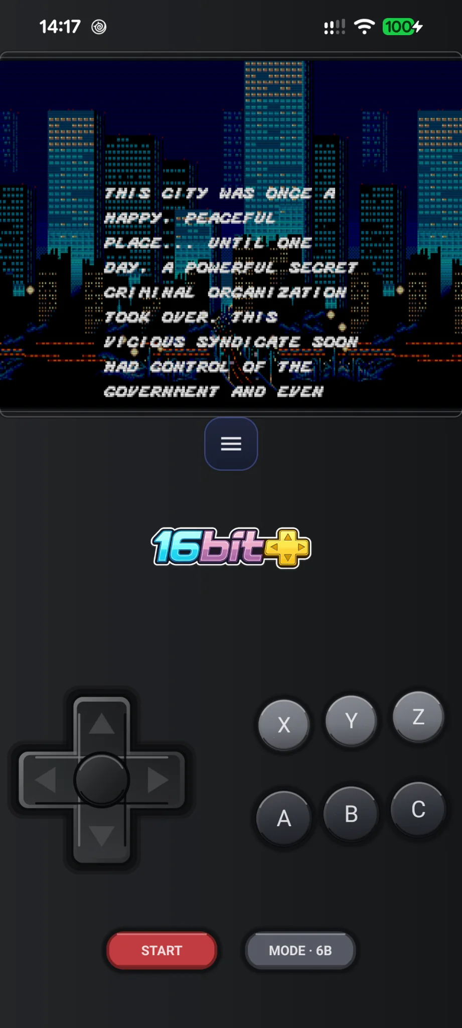 Mega Drive six-button touch controls in portrait mode