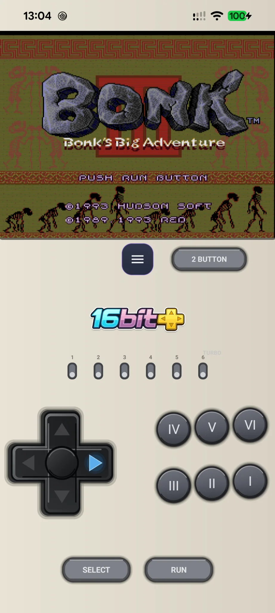 PC Engine touch controls in portrait mode