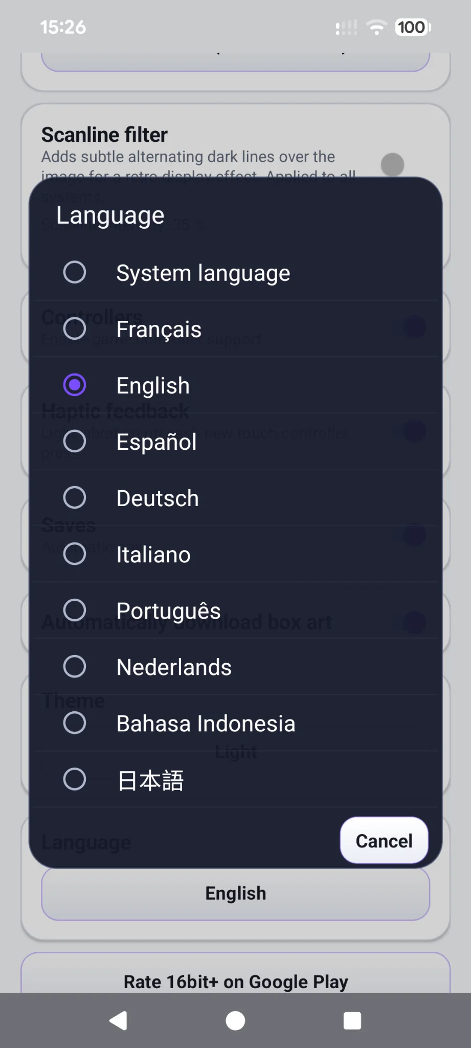 16bit+ language settings